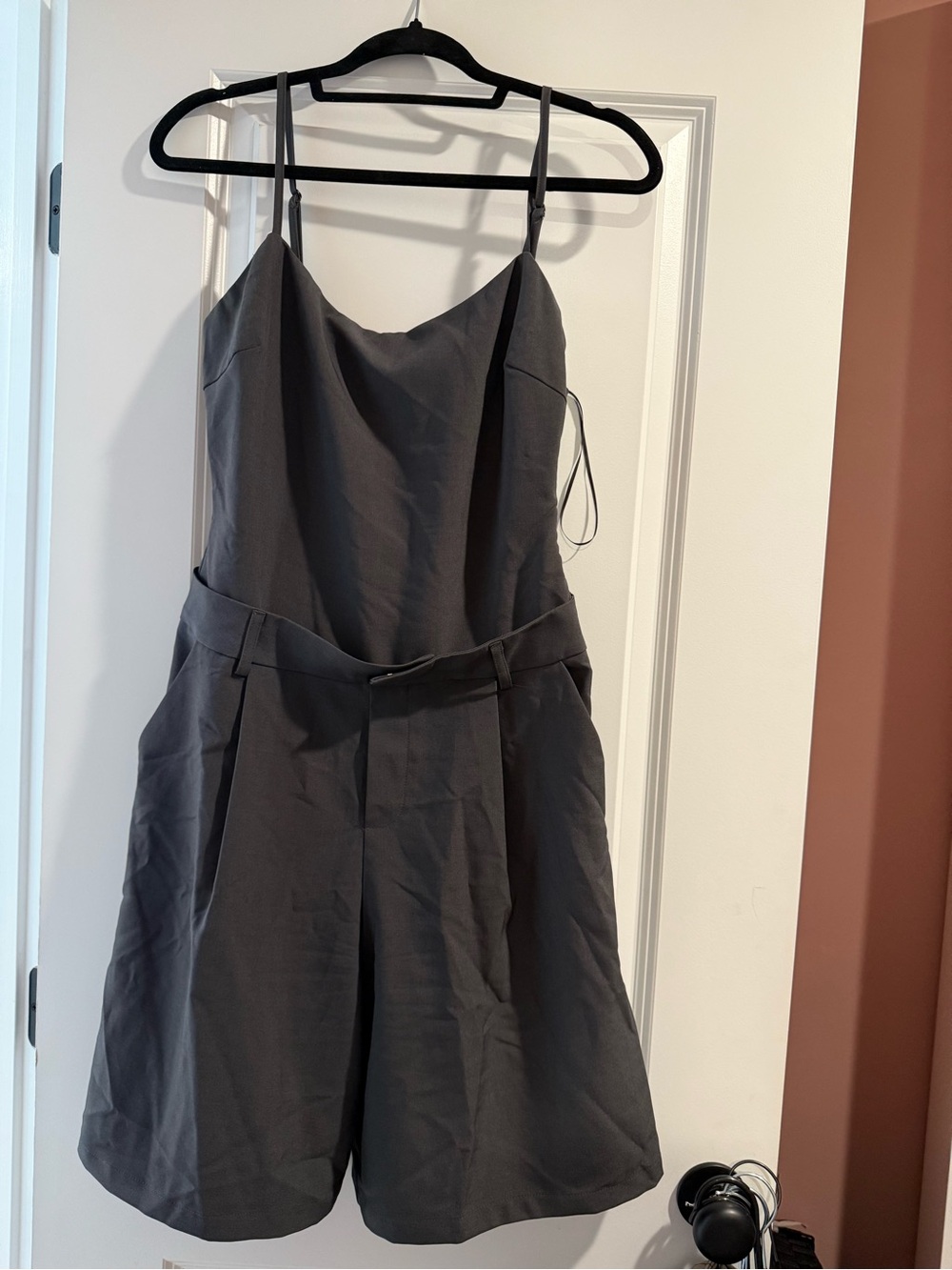 Charcoal Gray Sleeveless V-Neck Romper Dress